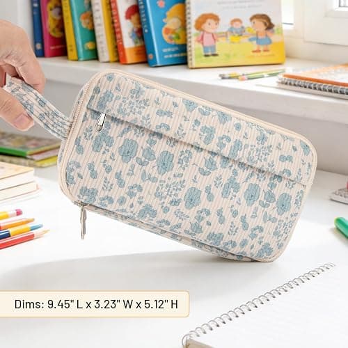 YILANCOL Cute Corduroy Pencil Case Pouch with Handle,Extra Large 4 Compartment Aesthetic Pen Case Pouch Organizer Gifts for Teen Girls,School,College,Birthday Gifts (Beige Strawberry) thumbnail 7