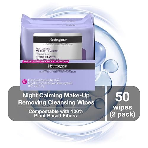 Neutrogena Night Calming Makeup Remover Face Wipes, 100% Plant-Based Cloth Hypoallergenic Nighttime Cleansing Towelettes, Remove Waterproof Makeup, Dirt & Oil, Dermatologist Tested, 50 Count (2 x 25 Count) thumbnail 2