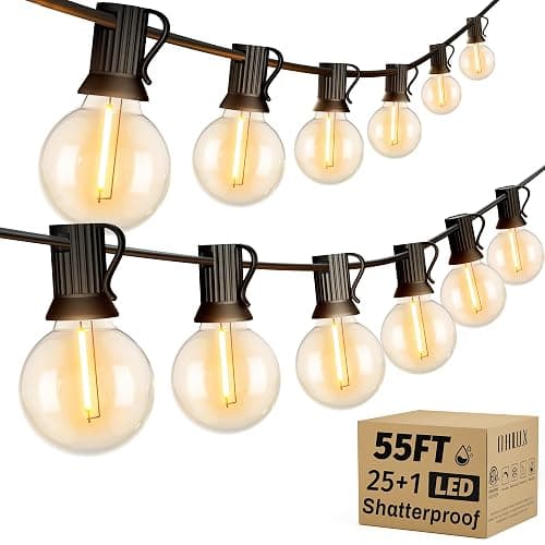 OHLUX Outdoor String Lights, 55FT Shatterproof LED Patio Lights with 26 Dimmable Plastic G40 Bulbs, 2200K Waterproof Connectable Hanging String for Backyard, Cafe, Porch, Deck, E12 Base - Image 1