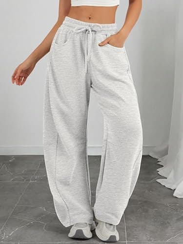 ATHMILE Barrel Sweatpants Women Fall Fashion Wide Leg Pants 2025 Baggy Lounge Comfy Flowy Sweat Pants with Pockets thumbnail 5