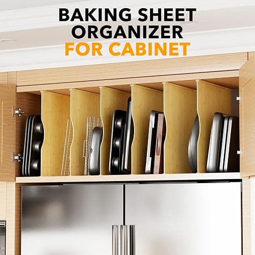 SpaceAid 6 Pack Tray Dividers for Cabinets, Bamboo Kitchen Cookie Baking Sheet Organizer for Cabinet, Vertical Pan and Trays Organizers for Pantry Storage thumbnail 6