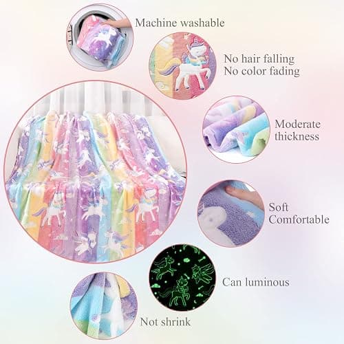 LIFEYJ Glow in The Dark Blanket Unicorns Gifts for Girls,Soft Blanket 3 4 5 6 7 8 9 10 Year Old Girl Gifts,Toddler Girls Toys Age 6-8,Gifts for Grandkids Teens for Christmas Birthday Presents,50"x60" thumbnail 6