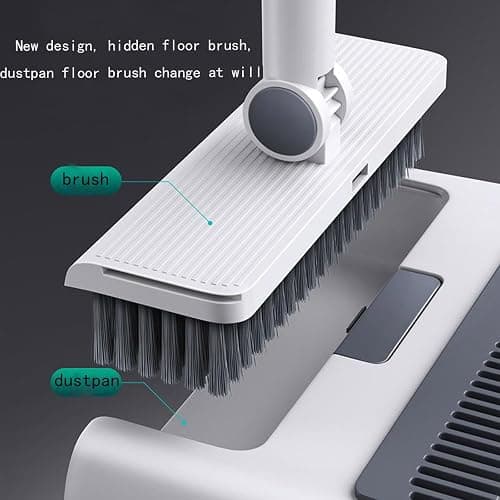 3-in-1 Broom and Dustpan Set with Cleaning Teeth, 38" Stainless Steel Long Handle,Standing Storage, Indoor Sweeping Combo for for Home & Kitchen, Brooms with Dustpan Combo Set, White thumbnail 6