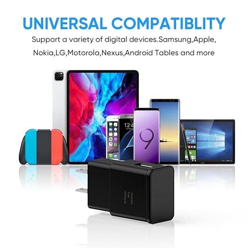Adaptive Fast Charging Block USB Wall Charger Adapter Fits Samsung Galaxy S25/S24/S23/S22/S22 Ultra/S21/S20/S10/S9/S8/S7/Edge/Note 10 Quick Charge (Black, 2 Pack) thumbnail 2