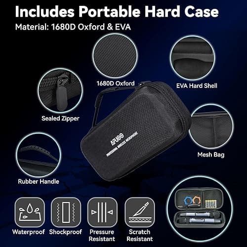 AFUOO Wireless Microphone Set for Singing, Speeches & Events, 2.4GHz Dual-Mic Receiver, 200ft, Storage Bag Included, Metal Cordless Mic 2 Pack for Karaoke Machines, PA Systems, PartyBox, Gray-Blue thumbnail 7