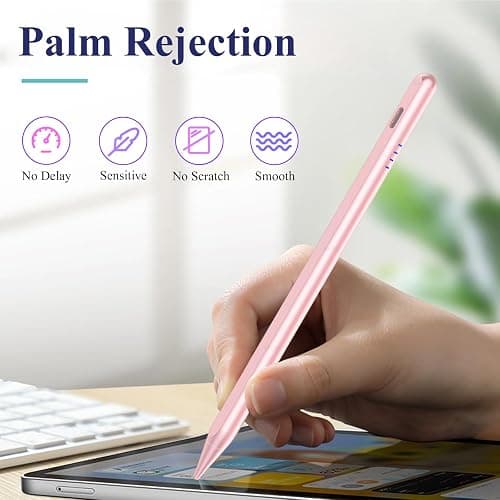Stylus Pen for iPad 9&10th Generation 2018-2025 with Palm Rejection, Tilt Sensitivity, Tablet Digital Pencil Suit with Apple iPad 6/7/8/9/10th, Pro 11"/12.9"/M4, Air 3/4/5th/M2/M3, Mini 5/6th - Pink thumbnail 6