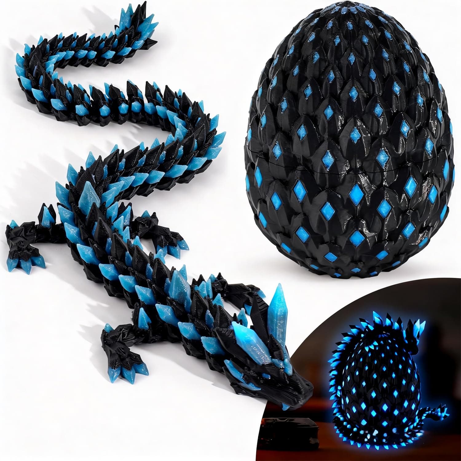 3D Printed Dragon Eggs Mystery Dragon Egg Articulated Animals Glow in The Dark Fidget Toy Crystal 3D Print Dinosaur Eggs for Kids Boys Girls Home Decor - Image 1