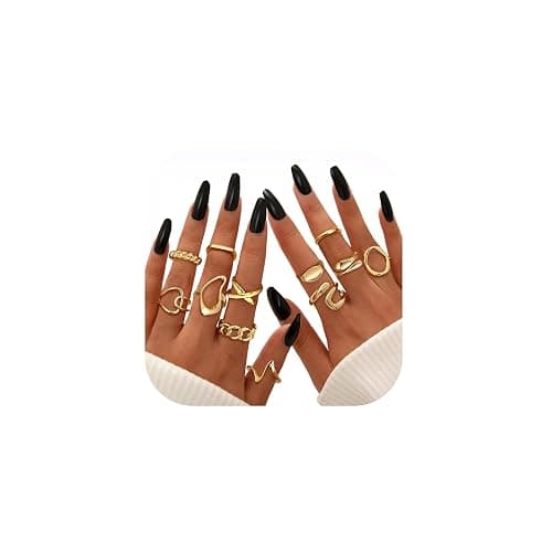 THUNARAZ 12 PCS Stackable Gold Rings for Women Adjustable Open Chunky Rings,14K Gold Plated Twisted Round Signet Rings for Gift - Image 1