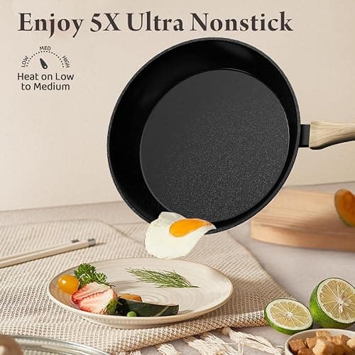 Bazova 23 Pcs Pots and Pans Set, Non Stick Ceramic Cookware Set with 3 Frying Pans, Healthy Non-Toxic, Large Capacity,Induction Compatible, PFAS/PTFE/PFOA Free, Black thumbnail 5
