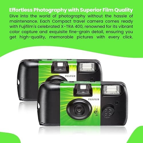 Fujifilm QuickSnap Flash 400 Disposable 35mm Camera • 2 Pack • 2 Hand Straps • BluebirdSales Microfiber Cleaning Cloth thumbnail 3