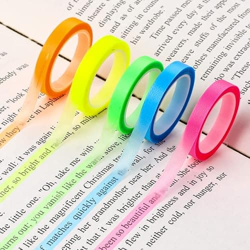 5 Rolls Highlighter Tape Colored Transparent Marking Sticker Removable Fluorescent Neon Tape Annotation Supplies for Teachers Students Reading Home Office (0.23inch X 16ft) - Image 1