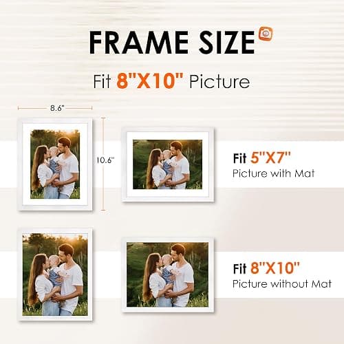 FIXSMITH 8x10 Picture Frame Bulk-6 Pack, Photo Frame with HD Plexiglass, Display Pictures 5x7 with Mat or 8x10 Without Mat, White Picture Frames Collage Wall Decor, Wall & Tabletop Picture Frames thumbnail 3
