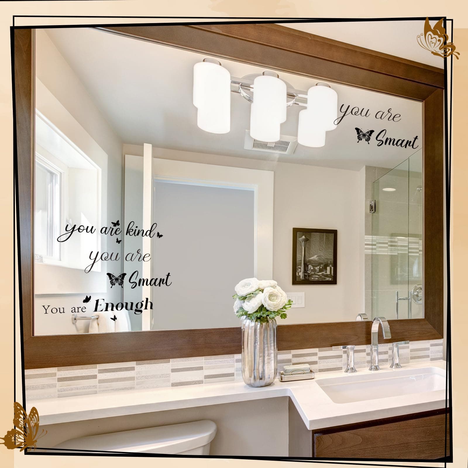 Geyoga 12 Pcs Inspirational Quote Mirror Decals Vinyl Positive Affirmations Mirror Decals Be Amazing Today Be Awesome Today Motivational Stickers for Bedroom Living Room Office Bathroom(Butterfly) thumbnail 3