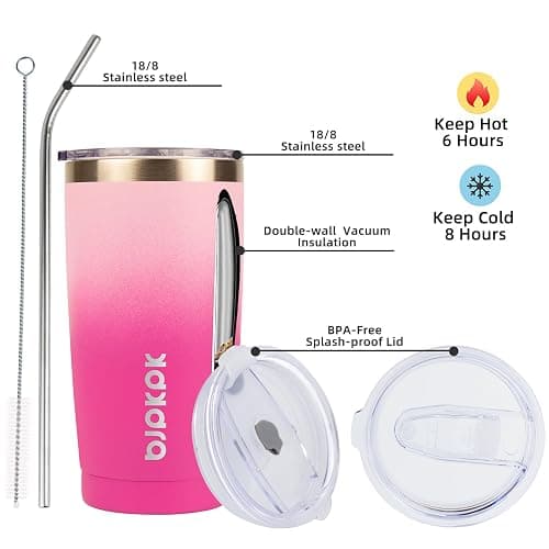 BJPKPK 20oz Stainless Steel Tumbler with Lid And Straw, Double Wall Vacuum Coffee Cup, Travel Mug for Ice Drink and Hot Beverage, Insulation Travel Tumblers Cups,Cherry Blossom thumbnail 4