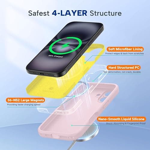 Miracase Silicone & Magnetic for iPhone 16 Case, Sand Pink | Compatible with MagSafe, Anti-Scratch Microfiber Lining, Liquid Silicone Case Shockproof Drop Protection Phone Case for 16 thumbnail 3