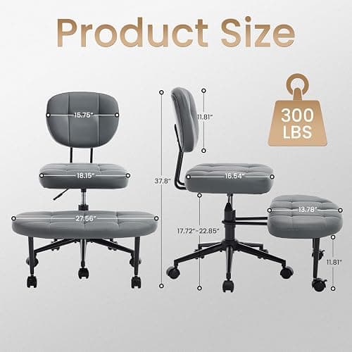 CHAIRMATE Cross Legged Office Chair, Ergonomic Criss Cross Desk Chair ADHD Meditation Yoga Kneeling Chair with Brake Wheels, Home Office Desk Chair with Adjustable Height, Lumbar Support (Grey) thumbnail 2