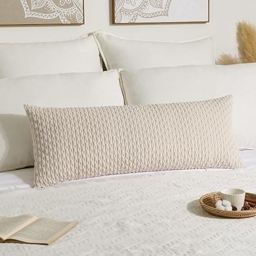Kevin Textile 14x36 Inch Long Lumbar 1 Pack Boho Decorative Throw Pillow Cover Soft Striped Corduroy Rectangle Cushion Case Farmhouse Solid Color Accent for Living Room Couch Sofa Bed, Cream White thumbnail 6