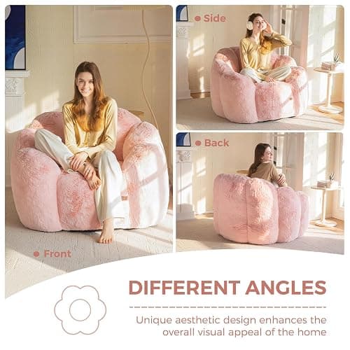 MAXYOYO Bean Bag Chair for Adults, Floral Shaped Bean Bag Sofa | Ultra Soft Faux Fur Floor Sofa, Large Reading Chair for Living Room Bedroom, Pink, Single thumbnail 3