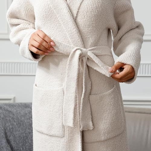 MH MYLUNE HOME Ultra Soft Robe With Pockets, Spa Bathrobe Loungewear Calf-Length, Plush Fuzzy Fluffy Wrap Robe for Women thumbnail 5