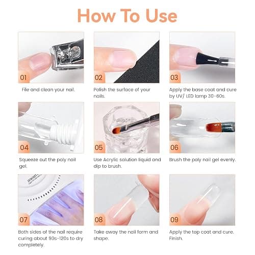 JEWHITENY 2PCS 25g Poly Nail Gel Clear Poly Gel Builder Natural Looking And Long Lasting,Trendy Nail Art Design Salon Professional Technician Tool for Beginner Need U V Lamp Curing thumbnail 8