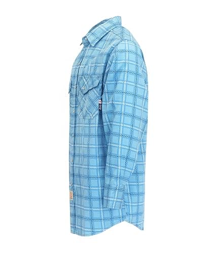 BOCOMAL FR Shirts for Men Printed Plaid Flame Resistant NFPA2112/CAT2 6.5oz Lightweight Fire Retardant Shirt - Large - Pearl Snaps-blue thumbnail 2