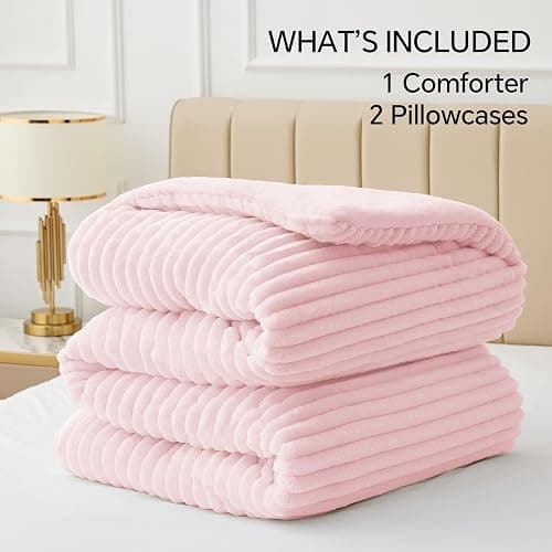 BEDELITE Fleece Queen Comforter Set -Super Soft & Warm Fluffy Cherry Blossom Bedding, Luxury Fuzzy Heavy Bed Set for Winter with 2 Pillow Cases thumbnail 6