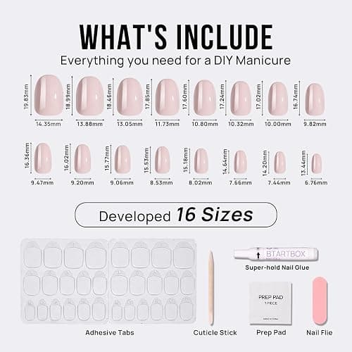 BTArtbox Press On Nails Oval - Soft Gel Press on Nails Oval Nails Fake Nail with Nail Glue, Fit Perfectly, Reusable Glue On Nails in 16 Sizes, Taro Milkshake - A1-Taro Milkshake thumbnail 5