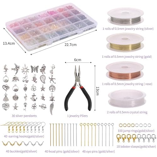 QUEFE 1800pcs 56 Colors Crystal Beads, Ring Making Kit, Gemstone Chip Beads Irregular Natural Stone with Jewelry Making Supplies for DIY Craft Bracelet Necklace Earrings, Craft Gifts thumbnail 3