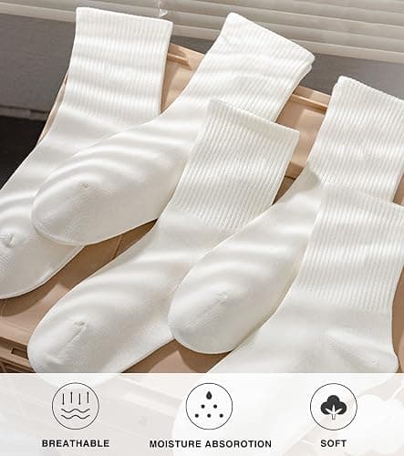 DOKUTOKU 3-12 Pack Womens Crew Socks Size 6-9 Light Weight Thin Casual Calf Socks thumbnail 4