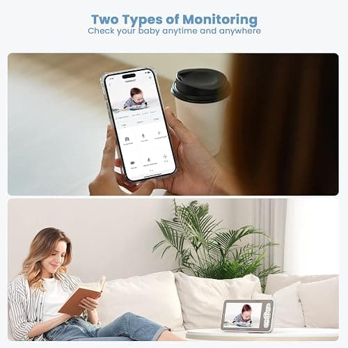 ieGeek 2K WiFi Baby Monitor with Two Cameras, Phone App & 5" Split-Screen Control, Smart Video Camera, Night Vision, Automatic Tracking, PTZ, Crying Detection, Temperature/Humidity Sensor, Baby Gift thumbnail 4