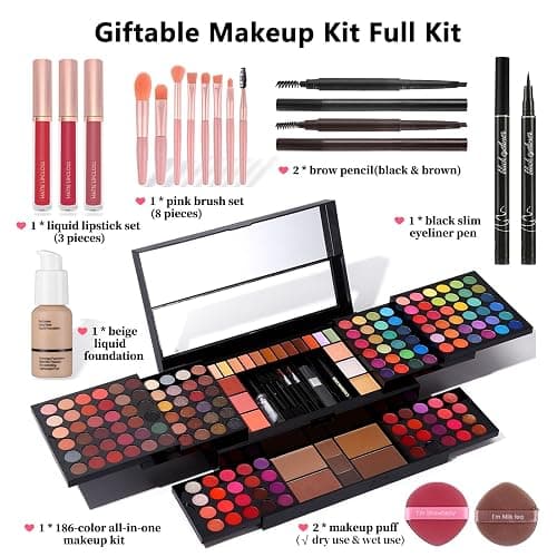 Professional Big Makeup Kit for Teens Girls & Women Full Kit, Beauty Case with Beginner Cosmetics Sets, All-in-One Make Up Gift Box with Lipgloss, Eyeshadow,Blush,Highlight,Brow&Liner Pens,Brush,etc thumbnail 9