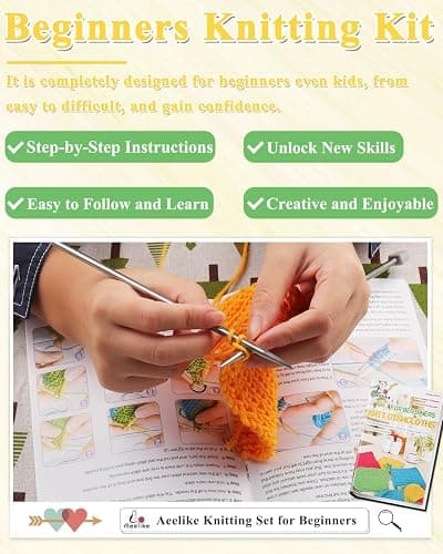Aeelike Knitting Kit for Beginners, Complete Beginner Knitting Kit Easy Knitting Set Including Knitting Needles Set Cotton Yarn, Learn to Knit Dishcloth with Step-by-Step Instructions, Colorful thumbnail 3