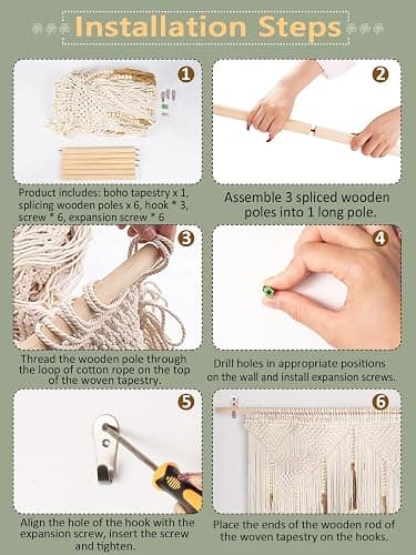 Extra Large Macrame Wall Hanging 70.8" × 39" Boho Tapestry Woven Decor- Cotton Tassel Curtain Beige Chic Bohemian Wall Art for Home Living Room Bedroom Dorm Wedding (Includes Rod) thumbnail 7