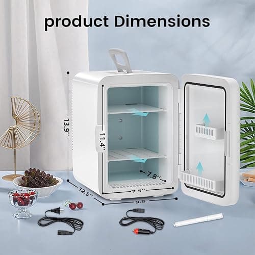 Electactic Compact Mini Fridge, 15 Can Portable Small Refrigerator with AC/DC Adapters, 10 Liter / 2.6 Gal Small Cosmetics Cooler for Beverage, Food, Skincare, Bedroom, Dorm, Office and Car, White - White - 10L(15 Cans) thumbnail 3