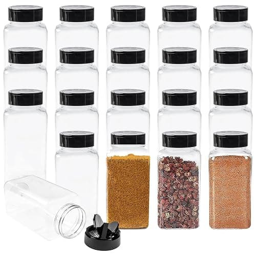20 Pack 17 oz Plastic Spice Jars Bottles, Spice Containers with Black Cap, Reusable Round Seasoning Jars Great for Storing Spice, Herbs and Powders - Image 1