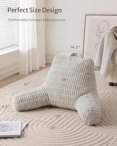 Blissful Diary Reading Pillow, Backrest Pillow with Shredded Memory Foam for Adult & Children, Designed for Bed and Couch Sitting Up, Includes Arms, Pockets and Washable Cover, Light Gray thumbnail 3