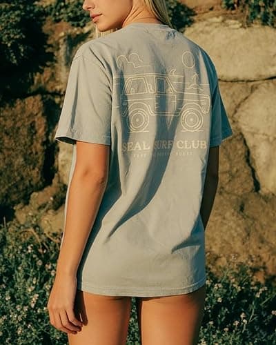 Womens Teens Oversized Graphic Tshirts Y2k Flower Fruit Vintage Tees Beach Surfer Casual Short Sleeve T-Shirts thumbnail 3