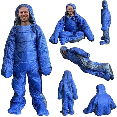 72" Large Wearable Human Sleeping Bag Zipped Foot Opening Design Free Size Ultralight Hoodie Quilted Warm Thermal Coat for Adults Winter or Outdoor 4 Season Camping thumbnail 5