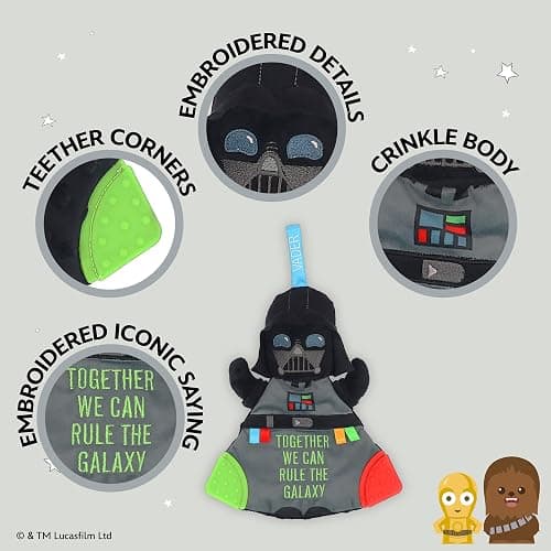 Kids Preferred Star Wars Darth Vader Baby Teether - Plush Toy with Crinkle Sounds and Silicone Teething Elements thumbnail 5