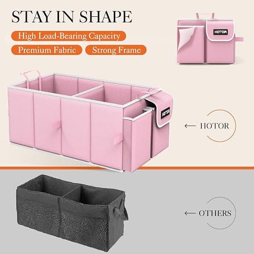HOTOR Foldable Trunk Organizer for SUVs & Sedans, Pink, 2 Compartments, 21.3"12.6"10.6 thumbnail 3