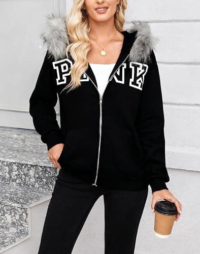 Pinclodly Zip Up Hoodie Women Men Long Sleeve Fleece Cute Hoodies Y2K Letter Print Sweatshirts Jackerts thumbnail 4