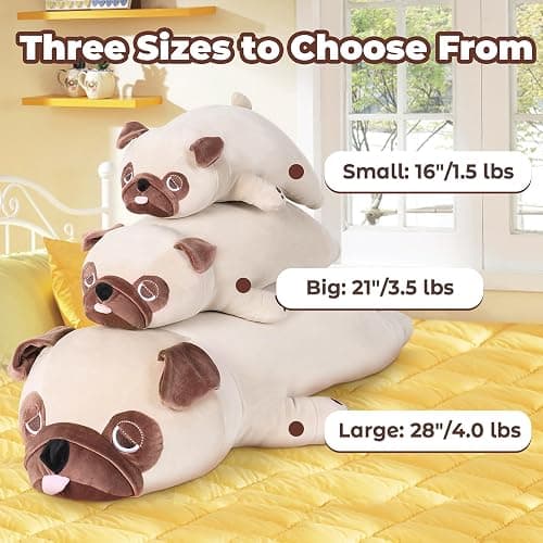 gnomantic Pug Weighted Stuffed Animals - 21 Inch 3.5 Pounds Weighted Plushies Pug - Big Bulldog Plush Stuffed Animals Pillow - Cute Plush Toys Gifts for Kids & Adults thumbnail 4