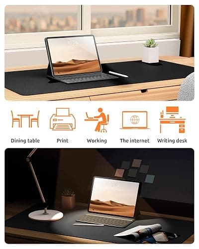 YSAGi Leather Desk Protector, Office Mat, Large Mouse Mat, Non-Slip PU Leather Blotter, Laptop Desk Mat, Waterproof Writing Pad for Office and Home (Black, 31.5" x 15.8") thumbnail 6