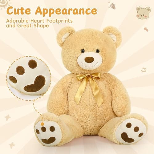 MorisMos 47inch Giant Teddy Bear Stuffed Animal 4ft, Large Teddy Bear Plush, Big Stuffed Bear Gifts for Kids, Girls, Girlfriend, Women on Baby Shower, Valentine, Christmas, Birthday (Light Brown thumbnail 3