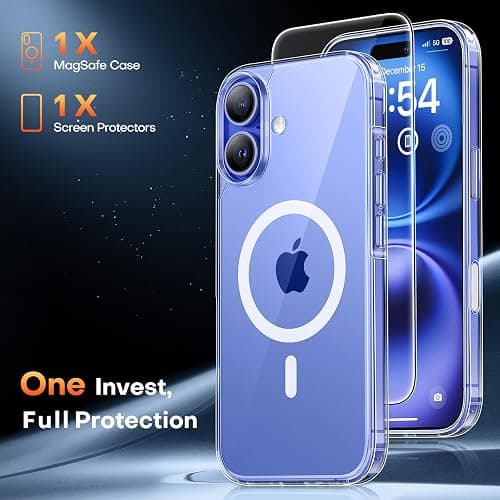TAURI 3 in 1 for iPhone 16 Case, Camera Control Compatible with MagSafe, with 2X Screen Protectors, Military-Grade Protection, Slim Magnetic Phone Case for 16 6.1", Clear thumbnail 4