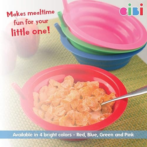 Cibi Cereal Bowls with Straws for Kids BPA-Free Plastic | Toddler Sip-A-Bowls with Built-In Straw for Cereal and Soup | Set of 4 Colorful Breakfast Bowls thumbnail 5