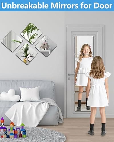 NKJVE Unbreakable Mirror Tiles Self Adhesive,4PCS 8”x8” Toddler Mirror for Classroom Decor, Peel and Stick On Small Mirrors for Wall Decor, Shatterproof Plastic Mirrors Stickers for Kids Decorative thumbnail 3