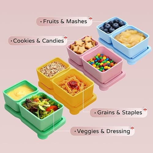MACTANO 4 Pack New Reusable Silicone Snack Containers with Lids, 10 oz Double Compartment Condiment Meal Prep Control Containers Portable Small Leakproof for Office Travel Picnic thumbnail 5