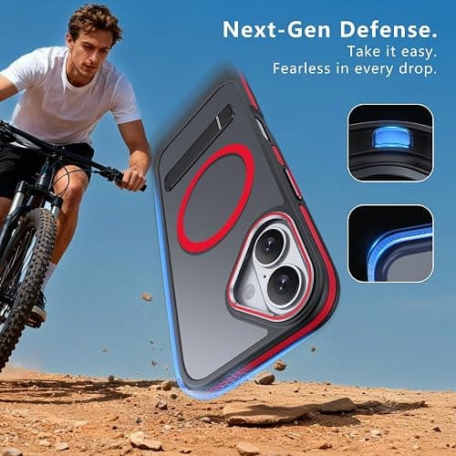 MALEWOLF Magnetic & Kickstand for iPhone 17 Case, [Compatible with Magsafe] [Military Grade Protection] Slim Translucent Cover, Shockproof Phone Case for iPhone 17 6.3 Inch (Black/Red) thumbnail 6