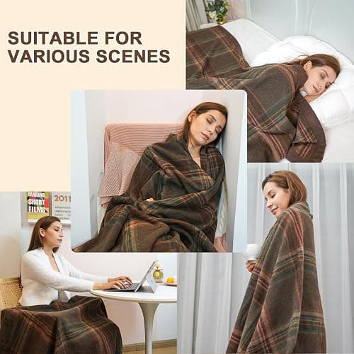YOUR MOON 100% Pure Merino Wool Queen Size, Australian Organic Natural Wool Blanket, Hypoallergenic Wool Blanket for Bed, Medium Weight(Plaid Brown, 90 * 90) thumbnail 8